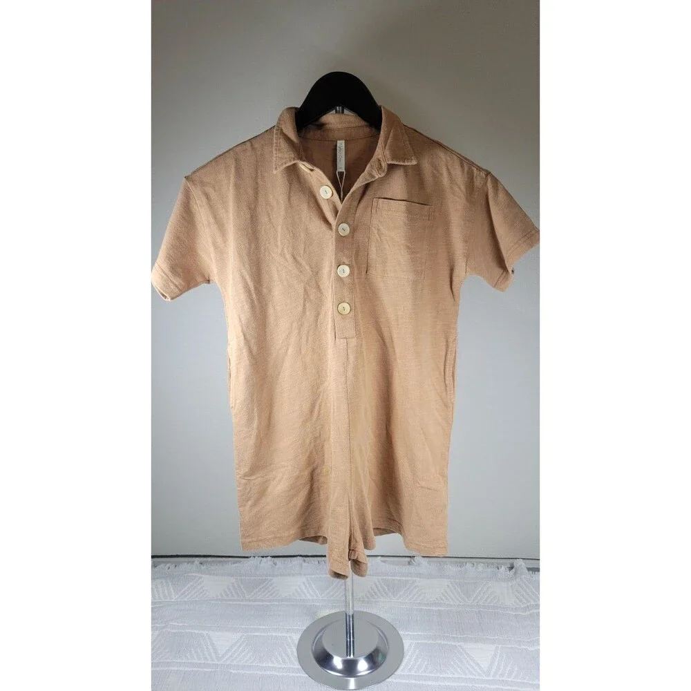 Rylee + Cru‎ 100% Cotton Collared Button Romper – Camel (Size 8–9Y)